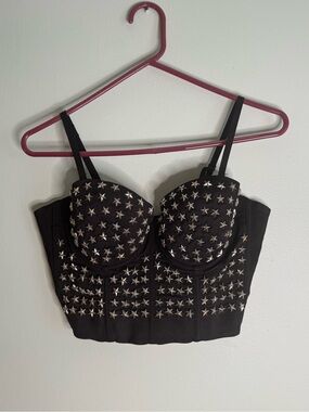 Black Star Studded Bustier Crop Top (L)